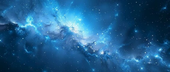 Wall Mural - Explore a stunning blue cosmic nebula filled with bright stars and deep space elements. This mesmerizing image captivates the beauty of the universe and inspires imagination.
