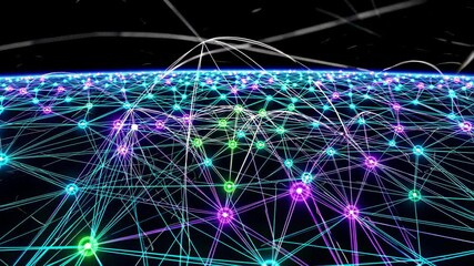 Aufkleber - Exploring connections in a vibrant digital landscape of interconnected nodes at night