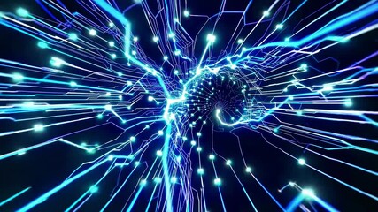 Aufkleber - Exploring a vibrant digital landscape filled with glowing lines and bright particles in an abstract design environment