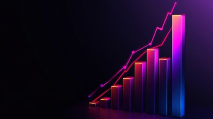 Aufkleber - A vibrant D financial bar graph with glowing bars on a dark background, showcasing positive business growth and market performance.