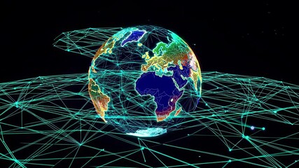 Leinwandbilder - Digital world showcasing global connectivity and data flow across countries and continents in a dynamic visual representation
