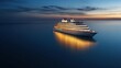 © Plaifah - A view of a luxurious cruise ship illuminated at night, with its lights reflecting on the water, creating a magical and romantic atmosphere on the open ocean