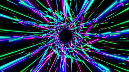 Leinwandbilder - Vibrant light trails create an immersive tunnel experience with colorful patterns at high speed in a dark environment