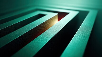 Aufkleber - An intriguing abstract geometric maze structure glows with golden light inside.