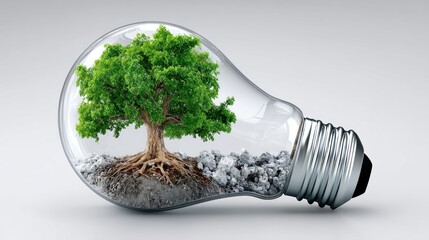 Aufkleber - A green tree grows inside a lightbulb illustrating environmental concepts.