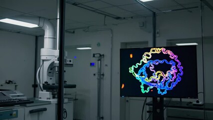 Leinwandbilder - Research lab displays colorful molecular structures on screen during scientific analysis