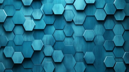 Aufkleber - Hexagonal geometric patterns in cool blue tones, layered with shadows and textures for a modern, tech-inspired graphic background