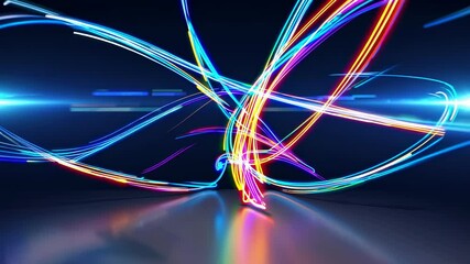 Leinwandbilder - Colorful light trails create a vibrant display in this dynamic visual experience set in a dark environment