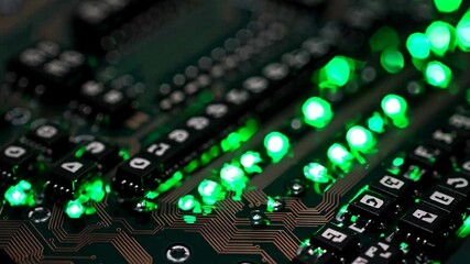 Aufkleber - Exploring the intricate details of a green-lit circuit board during an electronic assembly process