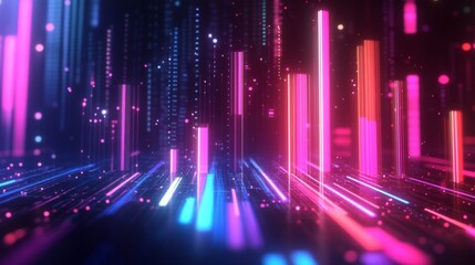 Poster - Stylized bar graph with glowing bars in neon colors, set against a dark, tech-inspired background for a dynamic and impactful graphic