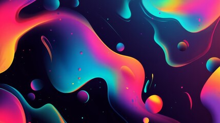 Fototapete - Vibrant, gradient-colored blobs and fluid shapes on a black background, giving a modern and abstract feel to the overall design