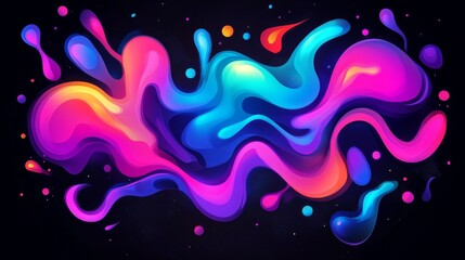 Fototapete - Vibrant, gradient-colored blobs and fluid shapes on a black background, giving a modern and abstract feel to the overall design