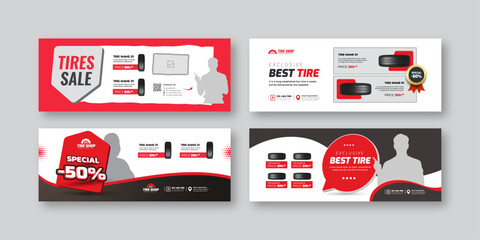 Wall Mural - social media banner template for tire shop advertising | discount offer and car service promotion la