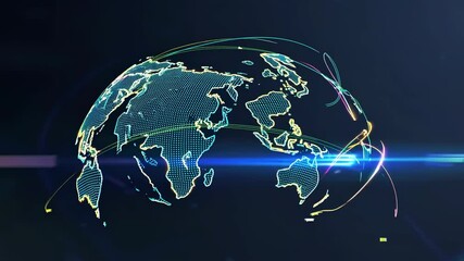 Fototapete - Exploring global connectivity through digital maps and data visualization techniques