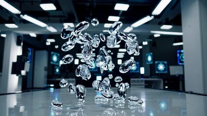 Aufkleber - Floating droplets in a modern lab demonstrate advanced fluid dynamics in a controlled environment