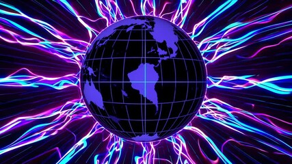 Leinwandbilder - Visual representation of a glowing globe surrounded by vibrant energy waves at night