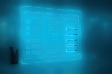 digital checklist interface with glowing blue panel