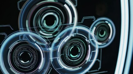 Poster - Explore advanced technology through intricate circular designs and glowing interfaces in a modern digital display