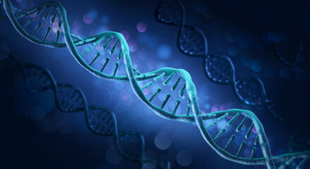 Wall Mural - dna double helix spiral molecule structure, molecule or atom science or medical background, 3d illus