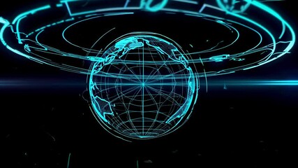 Leinwandbilder - Virtual globe visualization showcases detailed world map with glowing network lines and technology theme