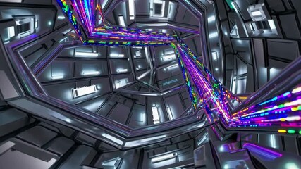 Leinwandbilder - Futuristic corridor with vibrant light patterns in a high-tech environment
