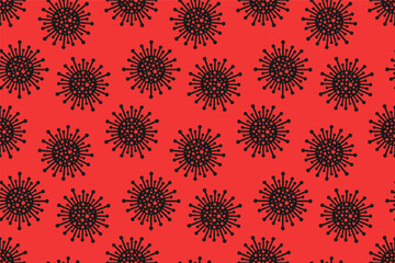 Aufkleber - Bright red seamless aggressive virus pattern. Pandemic health danger background with abstract medical bacteria symbols. Vector illustration for fabric, design, print, wallpaper, cover, covid concept