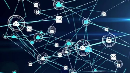 Fototapete - Connecting networks through digital communication and data transfer visualized in blue tones with cloud icons