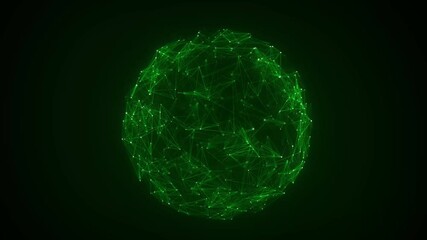 Wall Mural - technology green sphere with connecting dots and lines. digital abstract network structure. 3d rende
