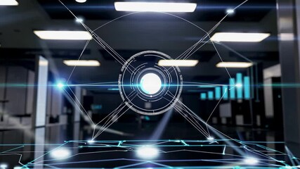 Poster - Innovative technology visualization in a modern workspace with dynamic data representation
