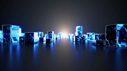 Aufkleber - Visual display of illuminated cubes creating a captivating futuristic landscape in a dark environment