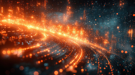 A vibrant digital landscape where data flows like a digital river, powered by the intricate web of generative AI, connecting a global network of technicians and programmers through the vast 
