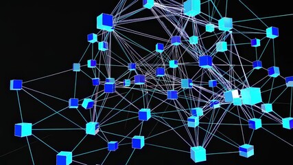 Fototapete - Exploring blockchain technology through interconnected blue cubes in a digital network display