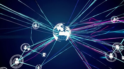 Fototapete - Digital network visualization highlights connections and data flow in a technology-driven environment