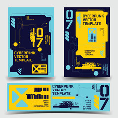 Wall Mural - y2k 2000s scifi cyberpunk retro-futuristic layout template set dashboard for ux-ui application, 2d v