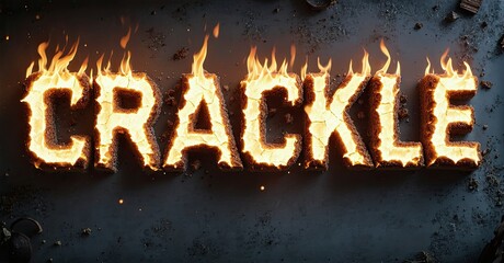 Aufkleber - Fiery text spells CRACKLE against dark metal background. Flames rise from letters, creating dramatic visual effect. Intense, bold design.