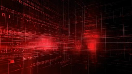 Aufkleber - Video with a complex abstract background displaying encrypted programming code and digital security elements. The dark futuristic theme includes red warning signals and protective firewalls.