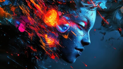 Wall Mural - Abstract fiery portrait of a woman