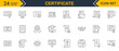 © Iconicly - Set of outline icons related to certificate. Linear icon collection. Editable stroke. Vector illustration