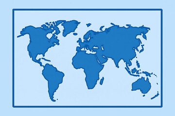  世界の地域構成を示すシンプルな世界地図イラスト