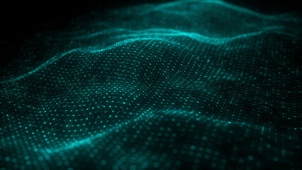 Wall Mural - abstract futuristic wave with moving dots. flow of colored particles and lines. cyber technology ill