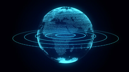 Wall Mural - global network connection. blue futuristic world map. concept of planet earth. 3d rendering.