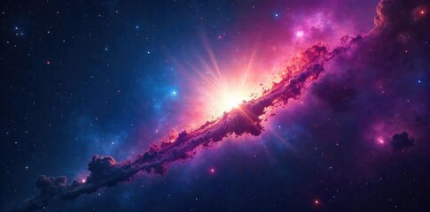 Wall Mural - Mesmerizing night sky ablaze with a vibrant starburst, cosmic rays and nebulae illuminate the dark expanse  Perfect for astronomy, space, and fantasy themes ,  astronomical,  surreal,  wonder
