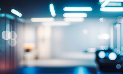 Blurred modern interior with lights and furniture creating an abstract and atmospheric scene.futuristic photos with premium quality for poster and banner backgrounds
