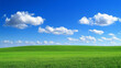 © 支青 吴 - Summer blue sky, white clouds, and green grass, open natural scenery background