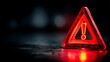 © PaulShlykov - Bright red warning triangle with exclamation mark illuminated on a dark background