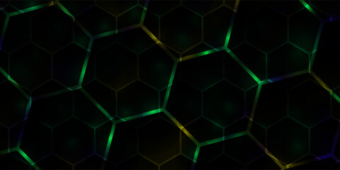 Wall Mural - hexagonal cyberspace green background. hexagon grid tech pattern. vector