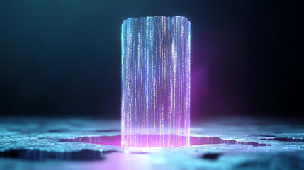 Leinwandbilder - A mesmerizing digital art showcasing a glowing waterfall of light cascading from a shimmering platform.