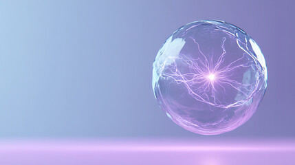 Poster - A stunning, glowing sphere illustrates the concept of energy and electricity, hovering against a sleek, colorful background.