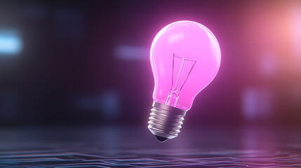 Poster - A vibrant pink light bulb floats in a dark ambient space, symbolizing innovation and creativity in design and technology.