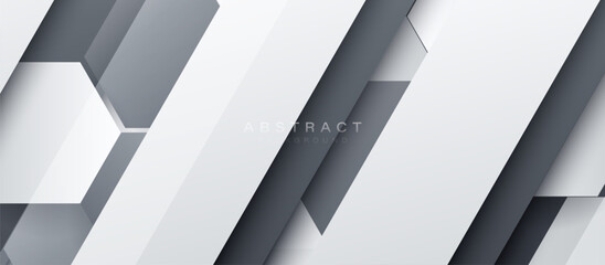 Fototapete - Modern abstract background with layered white and gray diagonal geometric shapes
